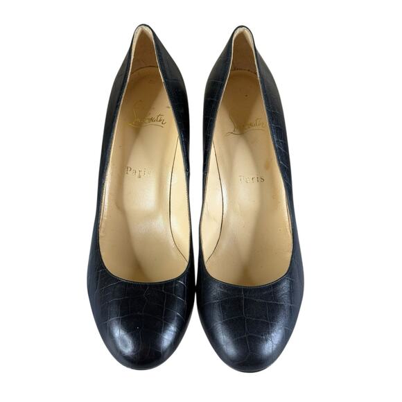 Christian Louboutin Black Crocodile Embossed Leather Pumps 40 | Red Sole Heels - Picture 5 of 10